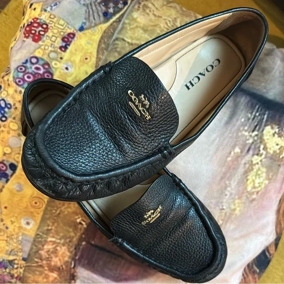 Coach Black Leather Loafers with Gold Accents COACH Sienna Leather Slide Loafer Shoes Mule Black Gold  main image 3